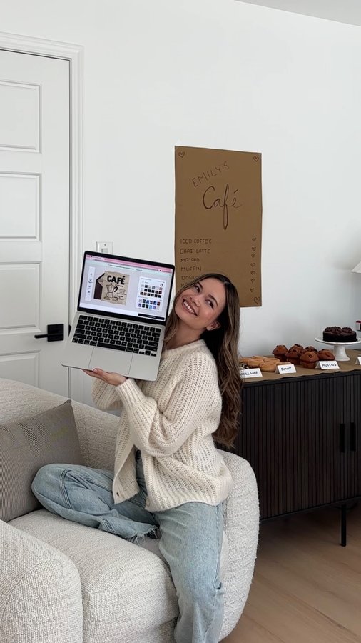 Instagram post by @emilyrogs for Evite. Caption reads: set up a cozy at-home café 🤎 always sending out....