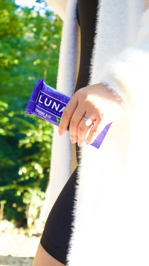 Instagram post by @heyimkate for LUNA Bar. Caption reads: In my happy girl era because of @lunabar 😊✨....