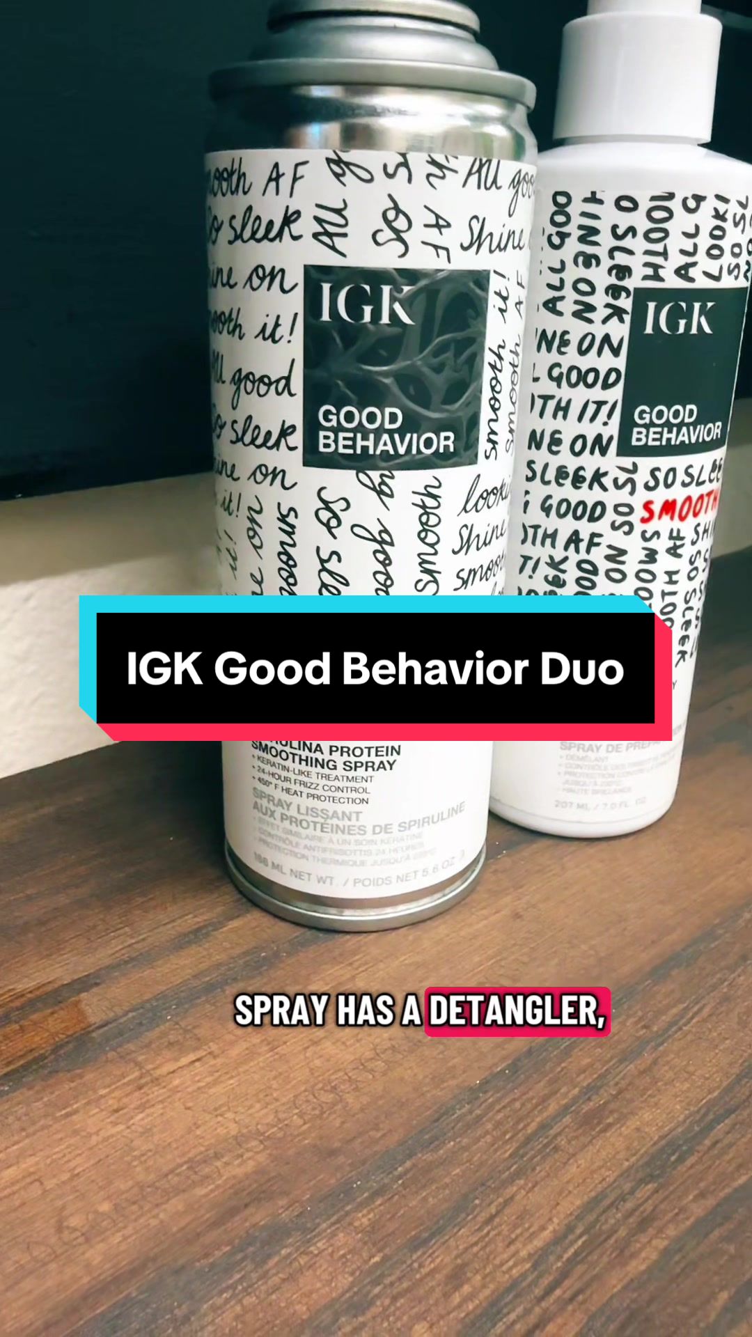 TikTok post by @kariellabeauty for IGK Hair. Caption reads: @IGK Hair Smoothing frizz fighters- [...].