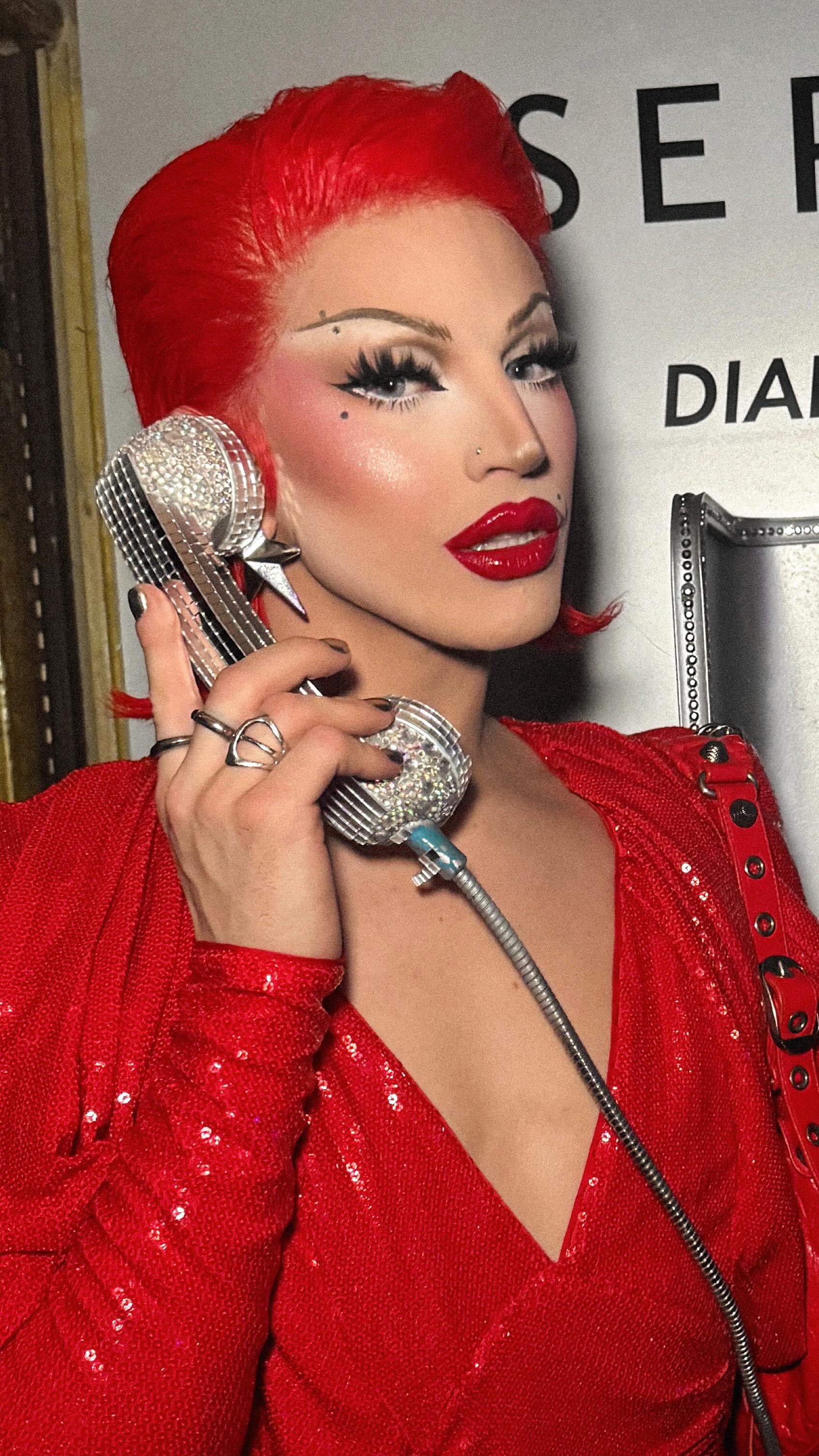 Instagram post by @ageofaquaria for Haus Labs. Caption reads: serving Lady In Red at the #SephoraPride x....