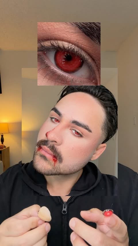 Instagram post by @robertt212 for Myeyebb. Caption reads: Contact in “ CYBER RED” ❤️ @myeyebb_official....