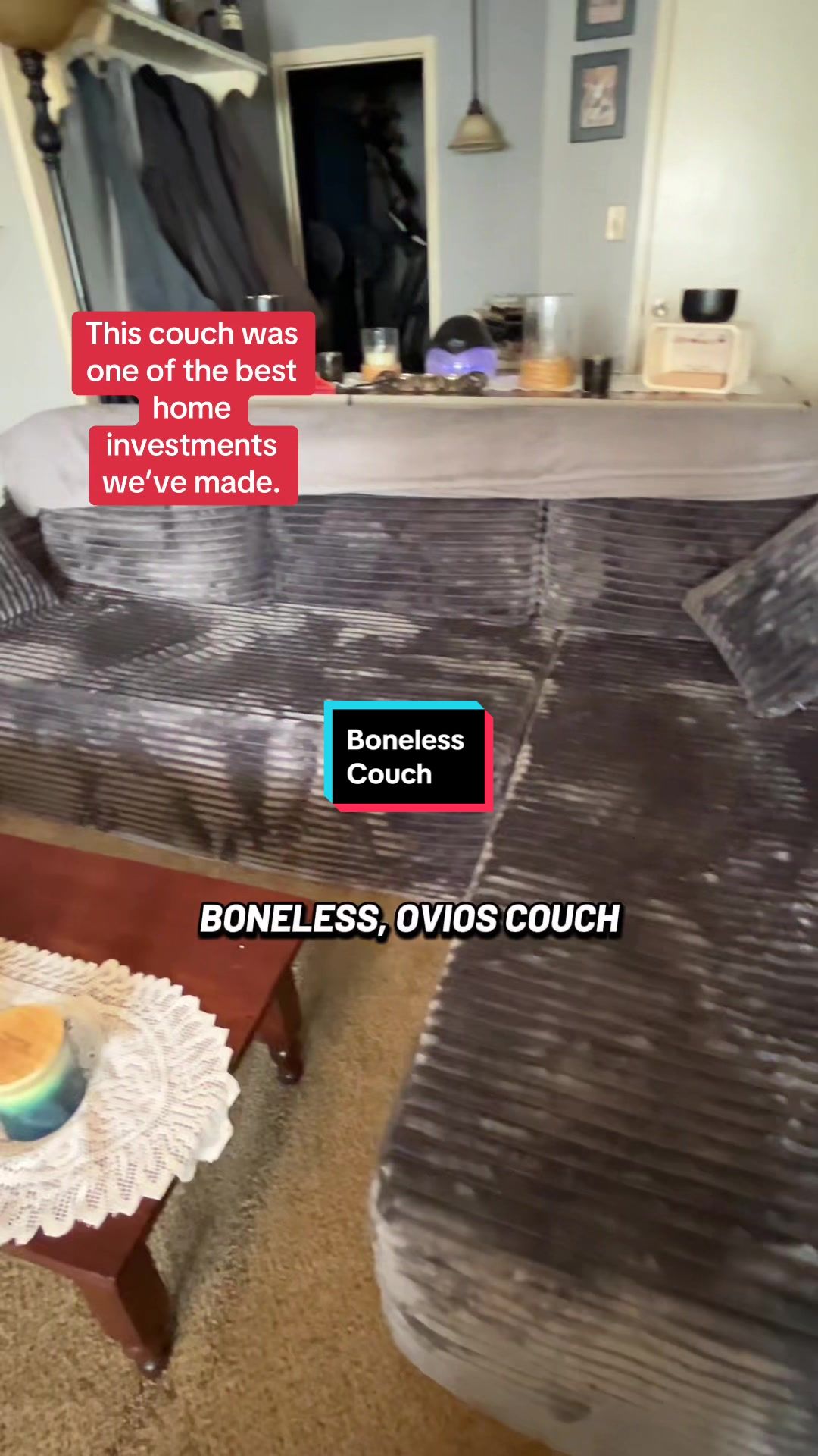 TikTok post by @dskid65 for OVIOS OFFICIAL. Caption reads: [...] favorite home purchases 🛋️ This @OVIOS....