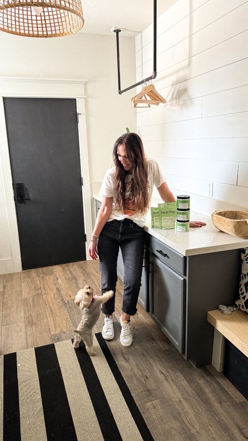 Instagram post by @home.and.chaos for Fresh Wave. Caption reads: [...] thing saving this stinky mudroom is....