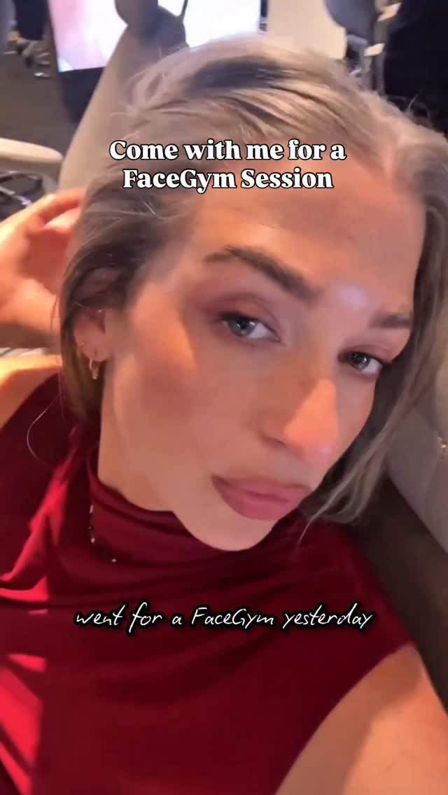 Instagram post by @iamharrietrose for FACEGYM. Caption reads: Come with me for a FaceGym - I looked so good I....
