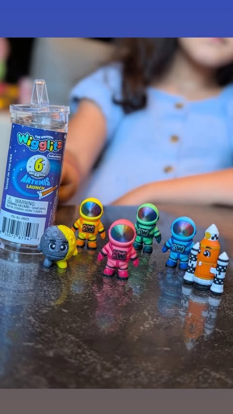 Instagram post by @babygaurika for KidStuff Public Relations. Caption reads: Meet the Artemis launch crew from @wigglitz.zb....