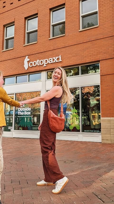 Instagram post by @mels_outhiking for Cotopaxi. Caption reads: 🧡 We went by our local @cotopaxi for some cozy....