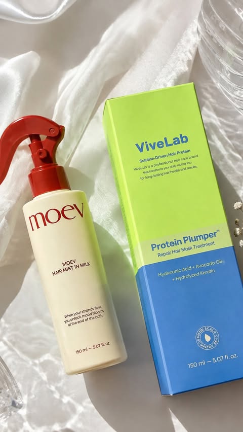 Instagram post by @magda____a for MOEV. Caption reads: [...] Plumper Repair Hair Mask Treatment + moev....