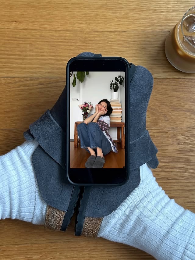 Instagram post by @teeenzyun for Birkenstock. Caption reads: [...] is my mood when I see signs of spring....