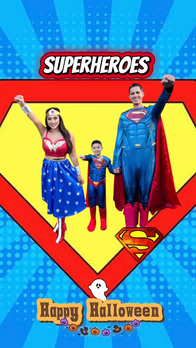 Instagram post by @mrs.myrna for Halloween Costumes. Caption reads: 💥Superheroes to the Rescue 🎃HAPPY HALLOWEEN.....