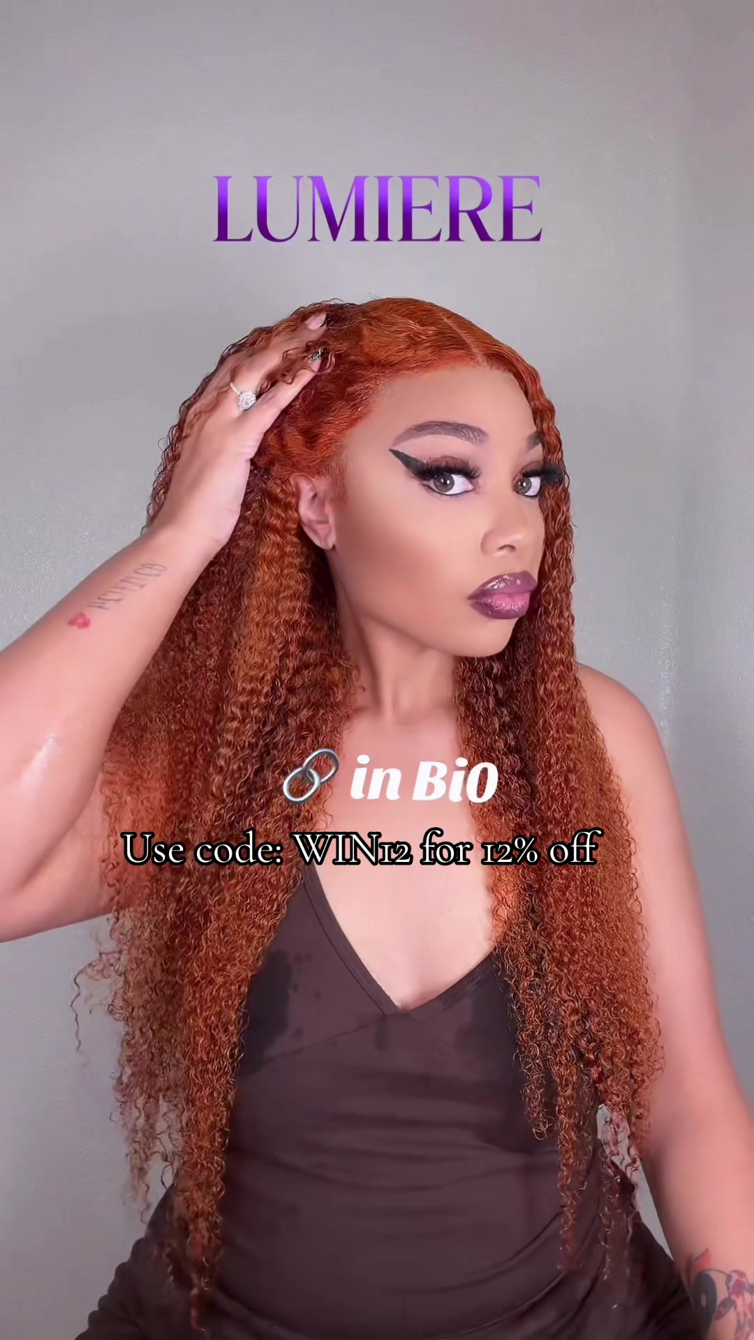 TikTok post by @breelovelace for Lumiere. Caption reads: Hair From: @Lumierehairmall @Lumiere Hair 🧡🧡🧡....