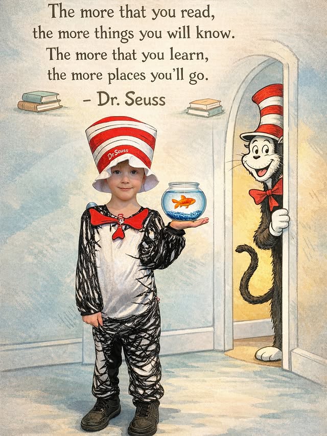 Instagram post by @thebabyandthehound for Smiffys. Caption reads: [...] love this Cat in the hat costume from....