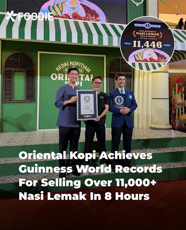 Instagram post by @johorfoodie for KL Foodie. Caption reads: @orientalkopi.asia makes history with a Guinness....