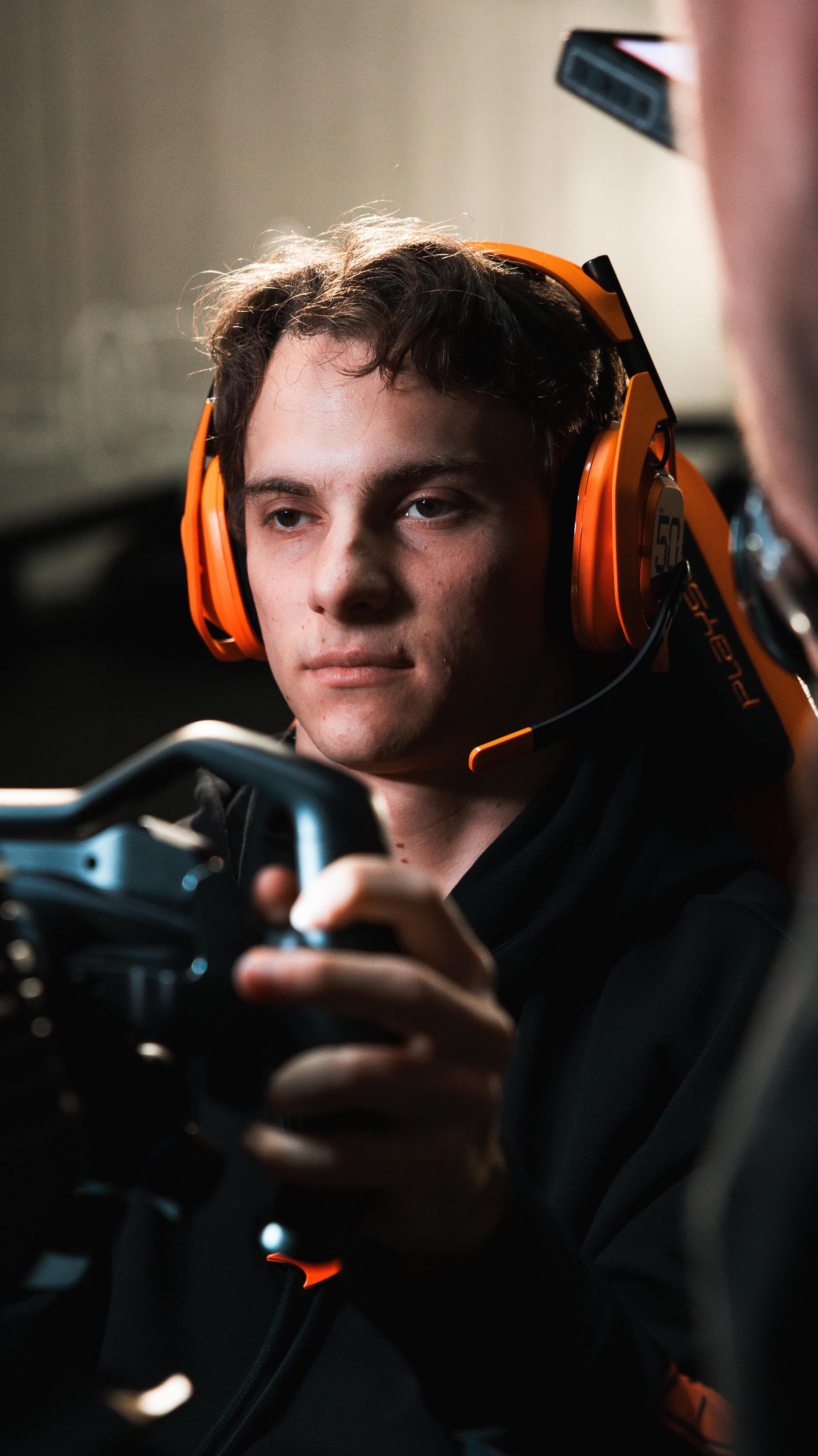 Instagram post by @mclarenshadow for Logitech G. Caption reads: Behind the scenes with Lando & Oscar at the....