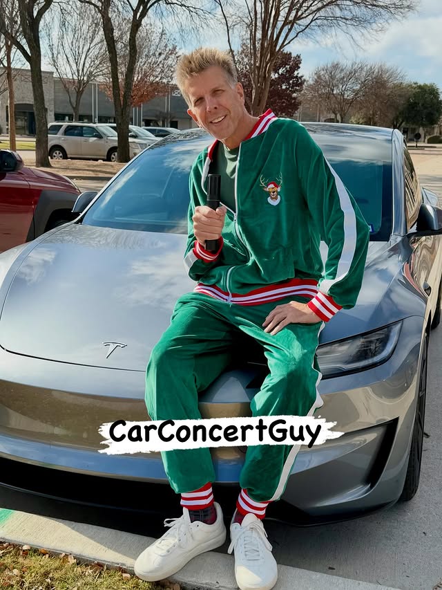 Instagram post by @carconcertguy for Tesla. Caption reads: [...] holiday vibes while chilling on my Tesla.....