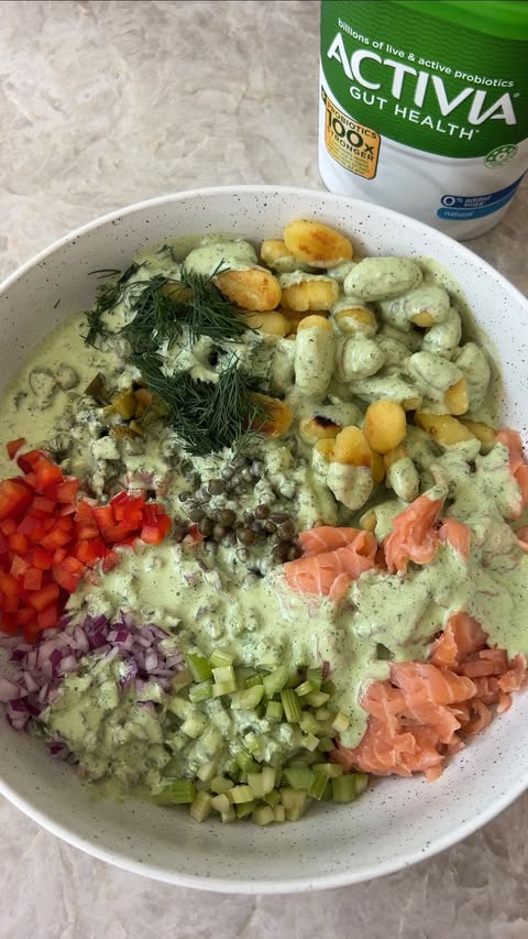 Instagram post by @nourish_naturally for Activia. Caption reads: [...] lemon and herb dressing made with....