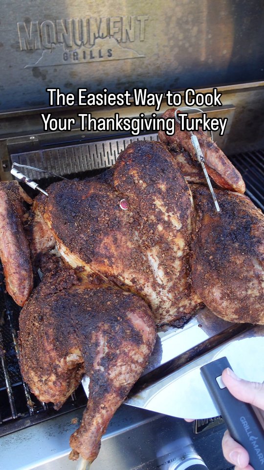 Instagram post by @smoke_stone_cuisine for Monument Grills. Caption reads: 🦃 I'm going to let you in on the secret to....