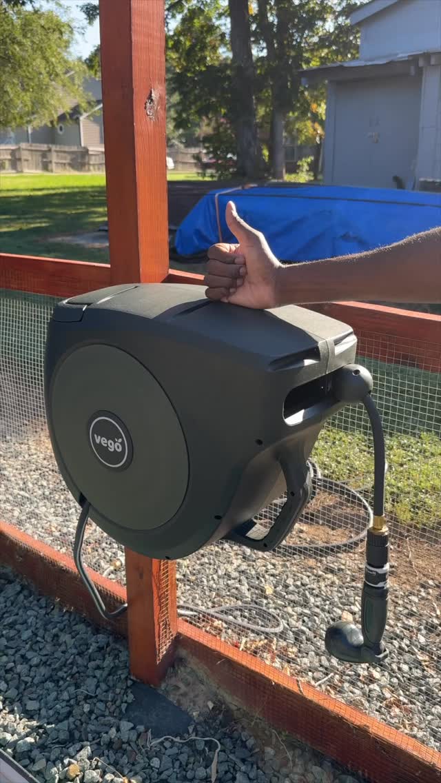 Instagram post by @fromthegroundupdiy for Vego Garden. Caption reads: Vego Garden 130 ft. Retractable Hose Reel Set

The....