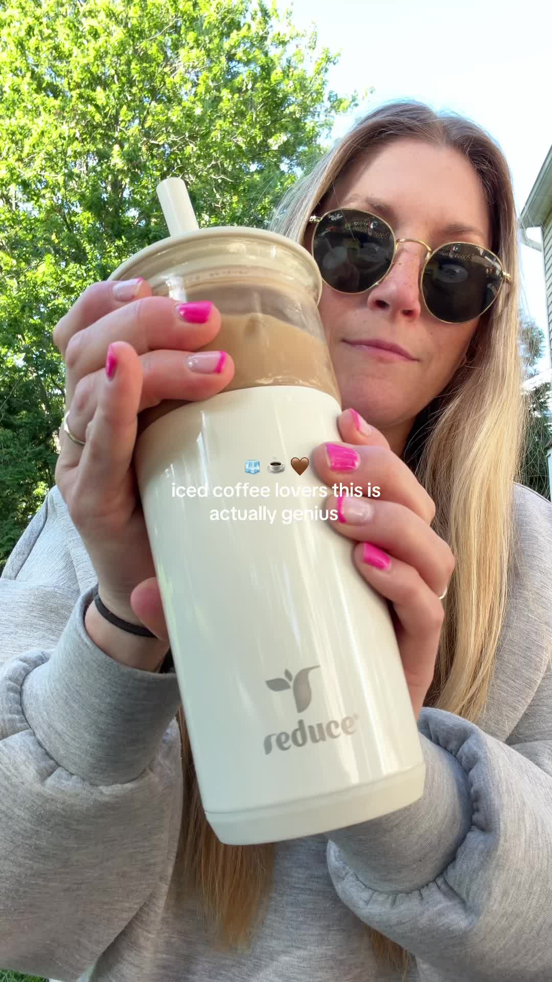 TikTok post by @casey_costi for Reduce. Caption reads: This tumbler from @Reduce is perfect for iced....