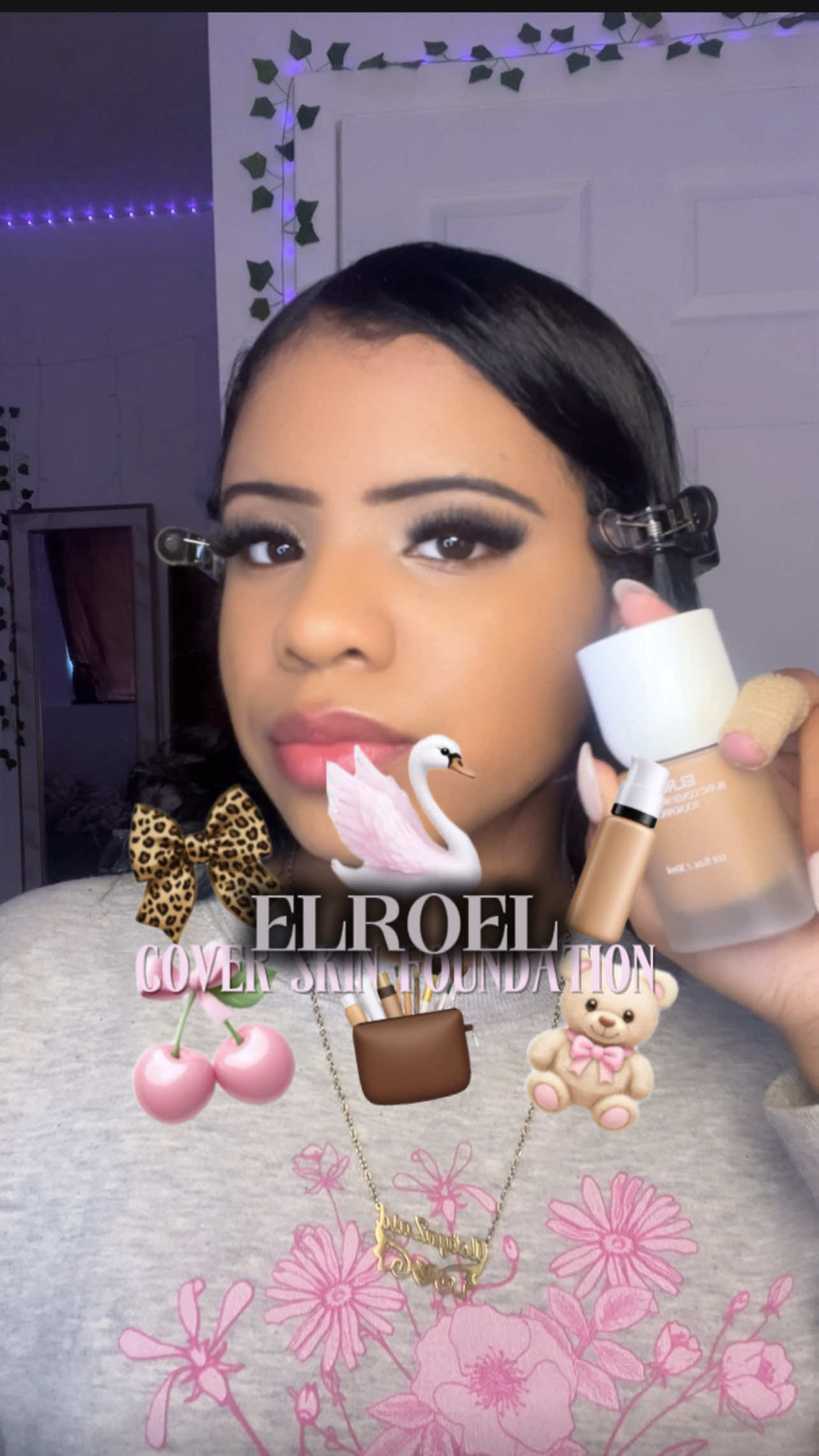 TikTok post by @xoonicole for ELROEL. Caption reads: [...] added to my makeup routine!🧸🌸 @ELROEL....