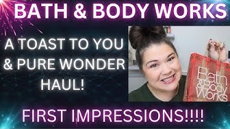 YouTube post by @marymakers for Mercari. Caption reads: NEW Bath & Body Works A Toast To You & Pure Wonder....