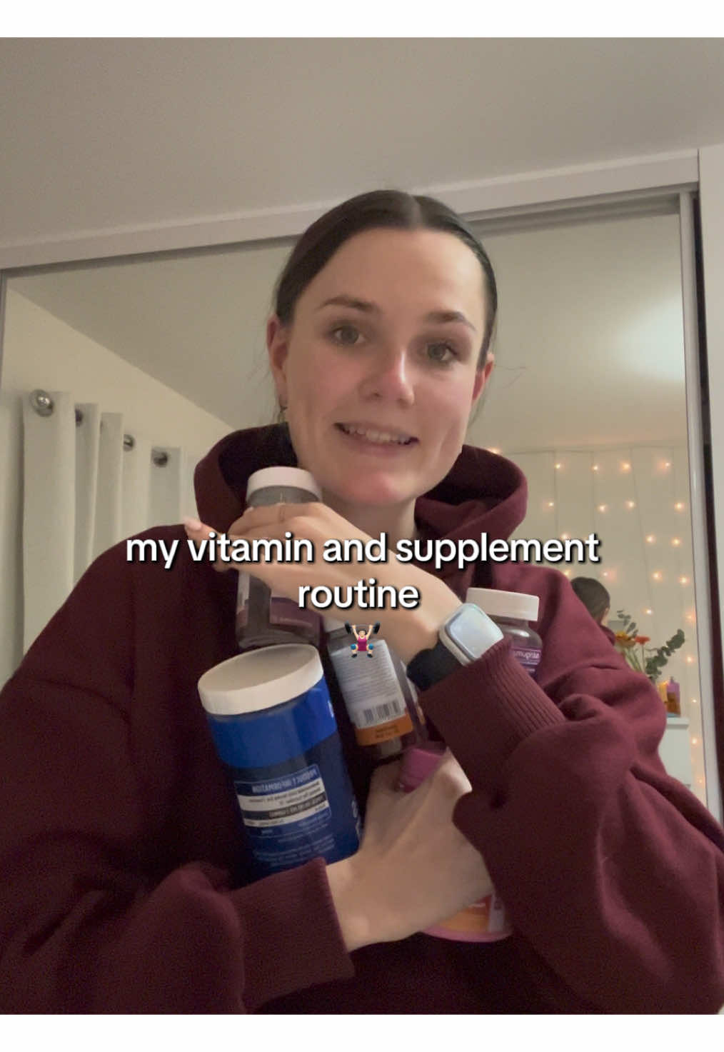 TikTok post by @allthelovesoph for ViDrate. Caption reads: what vitamins and supplements I take as an active....