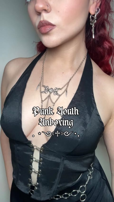 Instagram post by @whimsical.thrift for Punkyouth. Caption reads: Hotties wear @punkyouth_official jewelry ⛓️🖤 you....