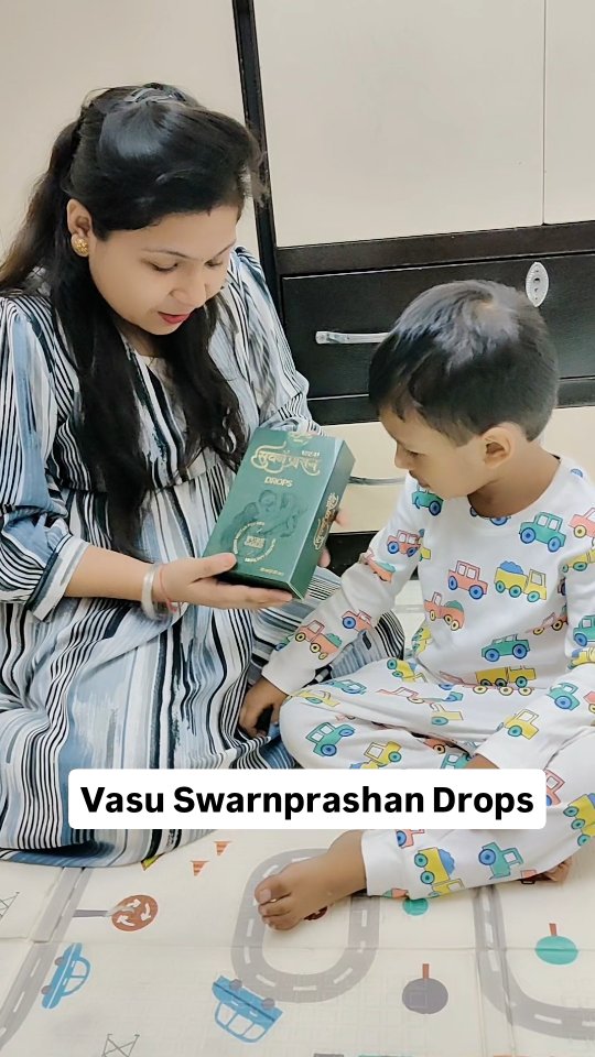 Instagram post by @__mindful.moments_ for Vasu Healthcare. Caption reads: Vasu Swarnprashan Drops — a natural Ayurvedic....