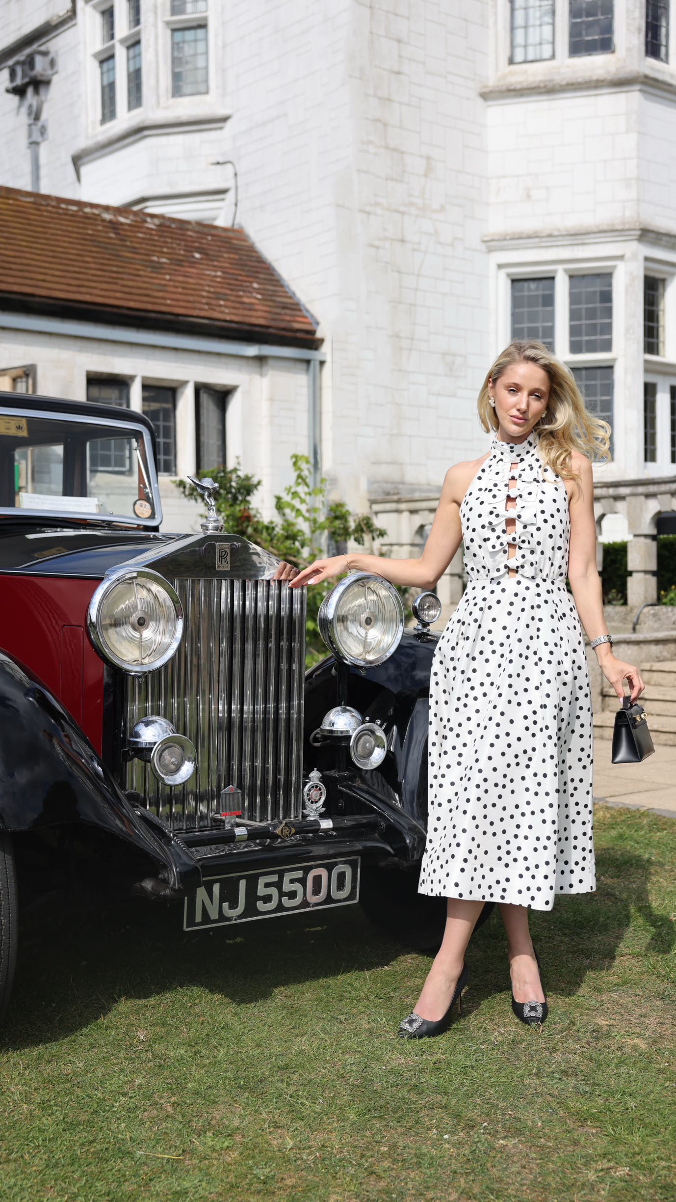 Instagram post by @leonorasmee for Rebecca Vallance. Caption reads: Elegant, Timeless and Perfectly Polka-Dotted🤍....