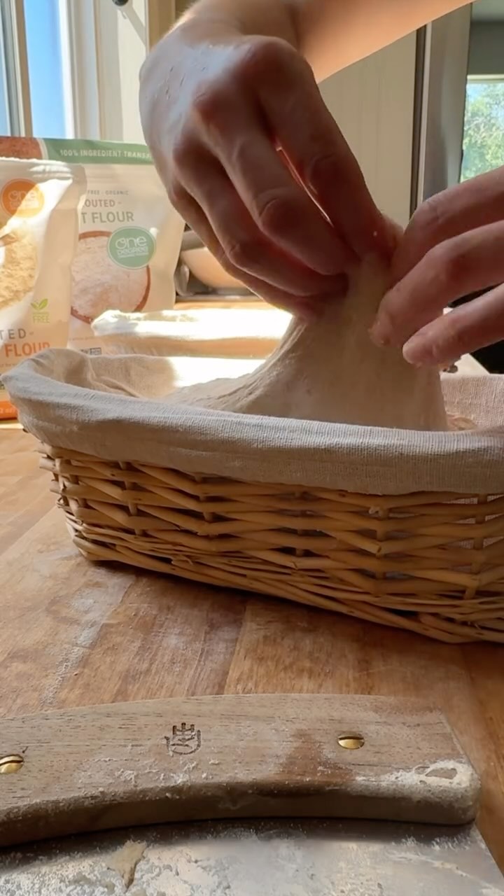 Instagram post by @flourhausbreadco for One Degree Organic Foods. Caption reads: recipe below / ancient grain sourdough with....