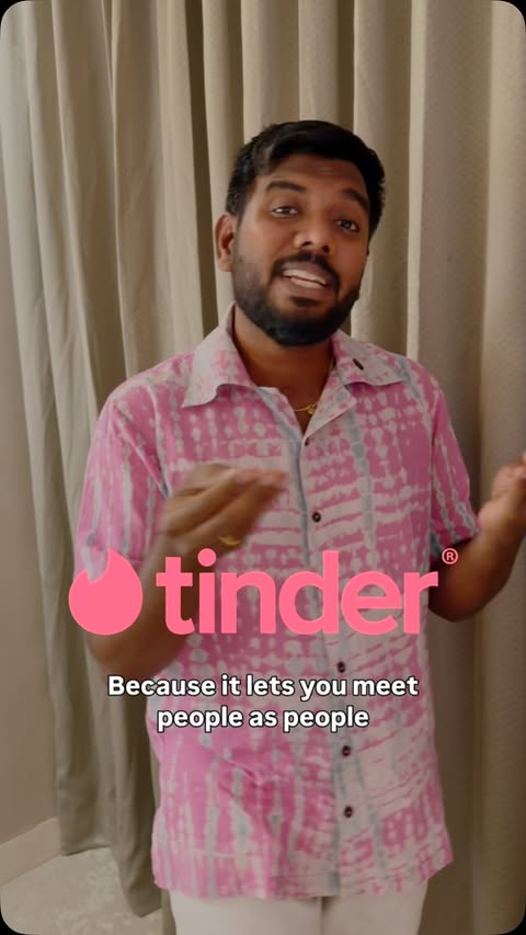 Instagram post by @sanjevijayaraman for Tinder. Caption reads: [...] photos, and finding your person. 💛....