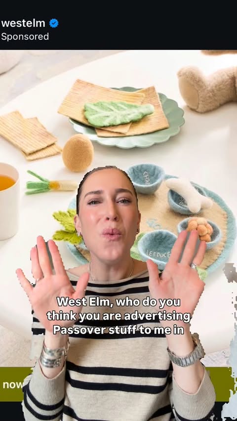 Instagram post by @jewishlyliz for West Elm. Caption reads: [...] is linked in my stories. Secondly @westelm....