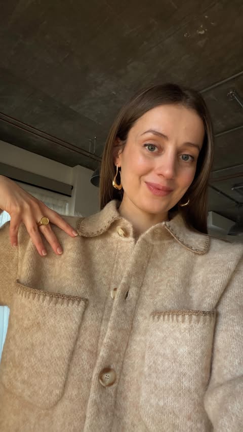 Instagram post by @sarahmantelin for Sezane. Caption reads: [...] together, shall we? 🍵🎙️

Top is from....