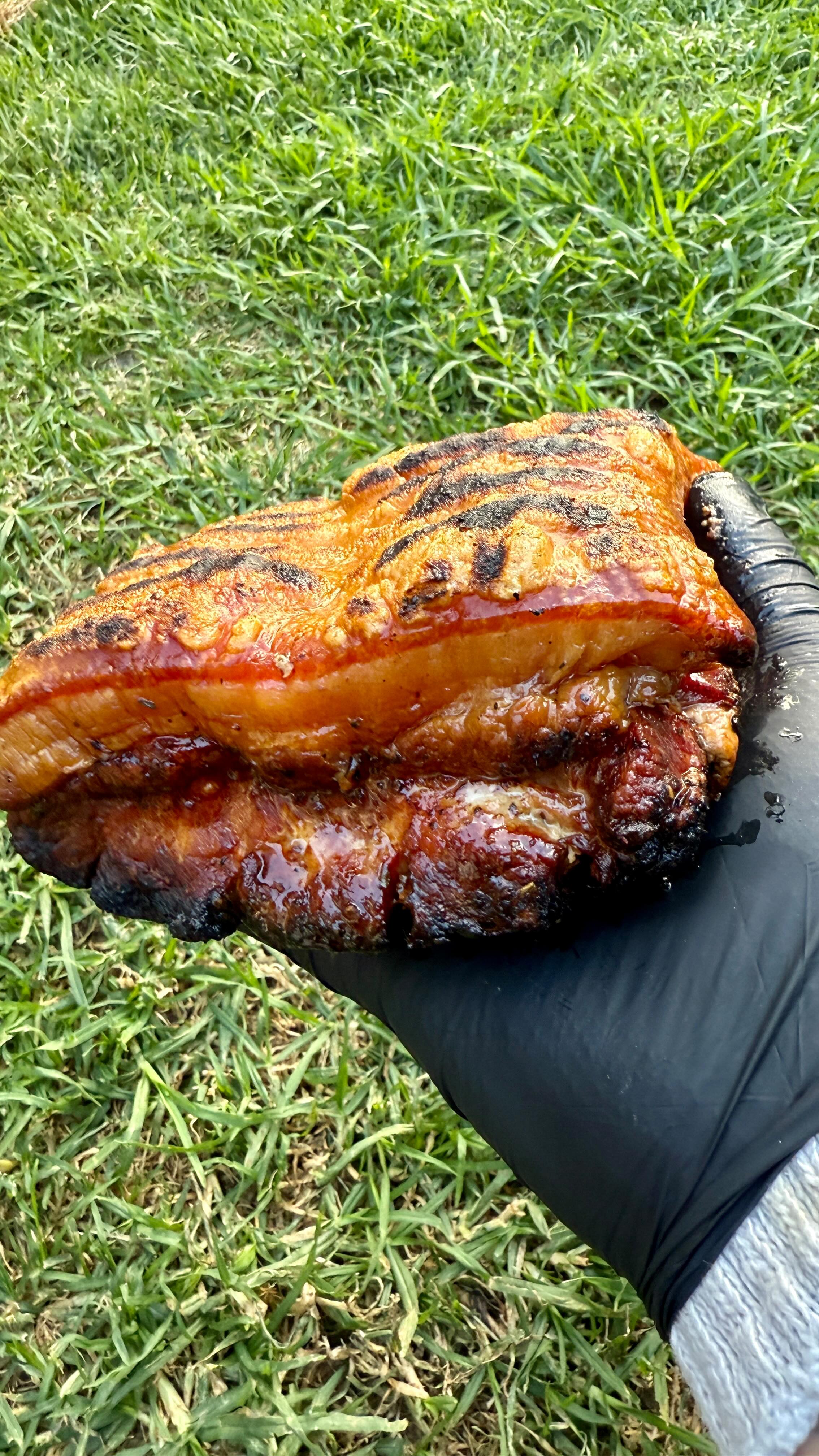 Instagram post by @brothersbbque for Oklahoma Joe's. Caption reads: Thick belly..or thin loin? Pork or Zebra? Let it....