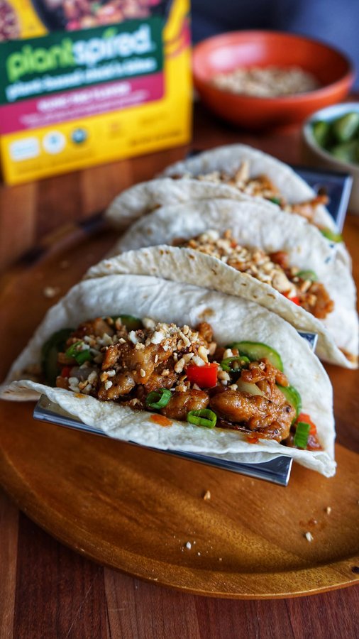 Instagram post by @tifflovestofu for Nasoya. Caption reads: Kung Pao Chick’n Tacos (recipe below ⬇️) 
In honor....