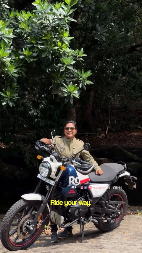 Instagram post by @athiramurali_official for Royal Enfield. Caption reads: [...] go first: ignores the speed bumps.🤫....