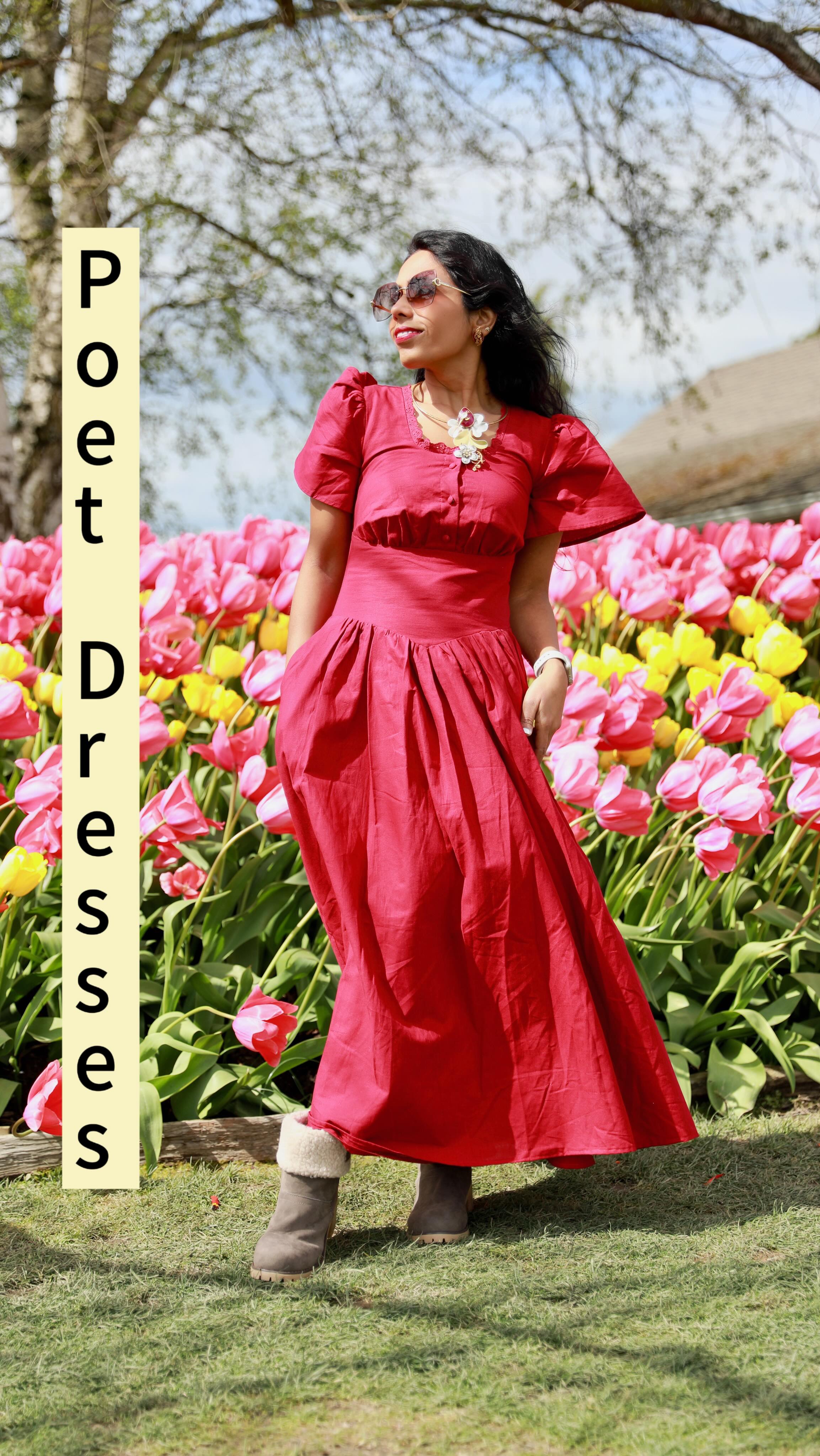 Instagram post by @ethnique_enigma for Poet Dresses. Caption reads: [...] vintage-style red linen dress from....