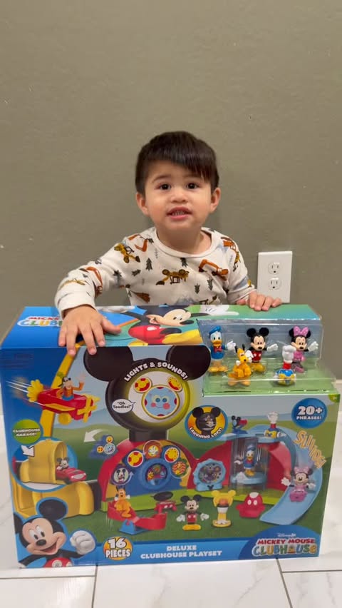 Instagram post by @mila_xavi for Just Play. Caption reads: Mickey turned 97 and what other way to celebrate....