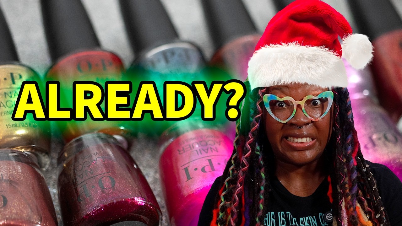 YouTube post by @NicoleLovesNails for Beyond Polish. Caption reads: It's Time 🎄 OPI Good Enough To Treat Holiday 2025....