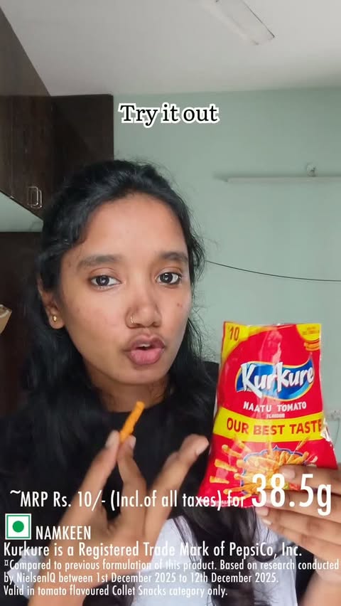 Instagram post by @rayshhhhma for Kurkure. Caption reads: [...] juice… and a new #1 favourite! 👀🍅 NEW....