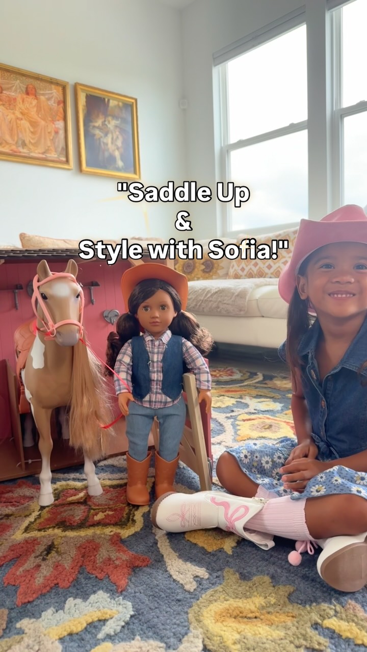 Instagram post by @seth_and_sofia for Our Generation Dolls. Caption reads: Sofia slipped on her cowgirl hat and headed....