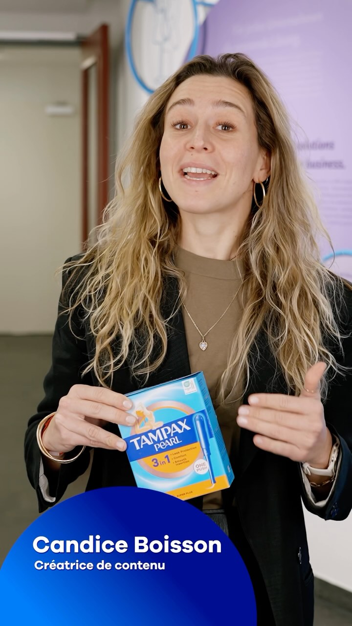 Instagram post by @candiceboisson for Tampax. Caption reads: Je suis allée dans les laboratoires du label....
