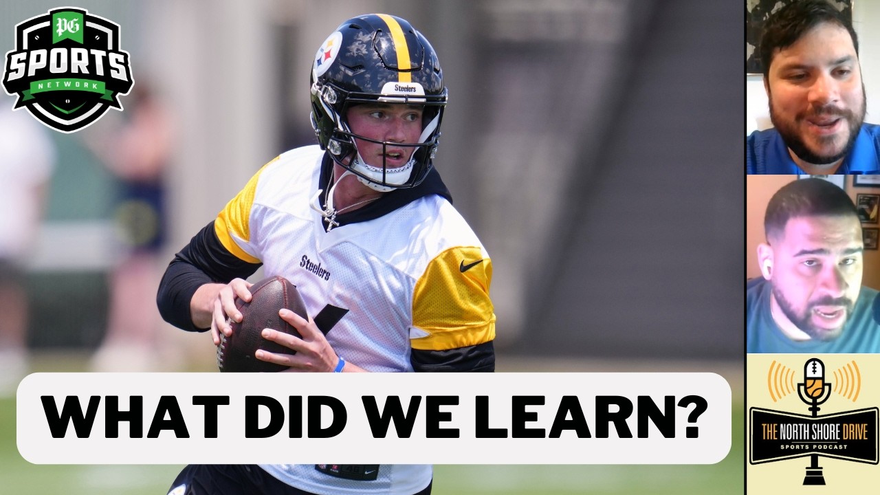 YouTube post by @PGSteelers for FanDuel. Caption reads: [...] North Shore Drive podcast, presented by....