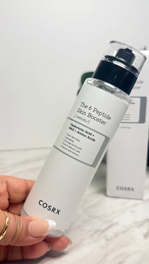 Instagram post by @life_syrakhan for COSRX. Caption reads: COSRX The 6 Peptide Skin Booster Serum Give [...].
