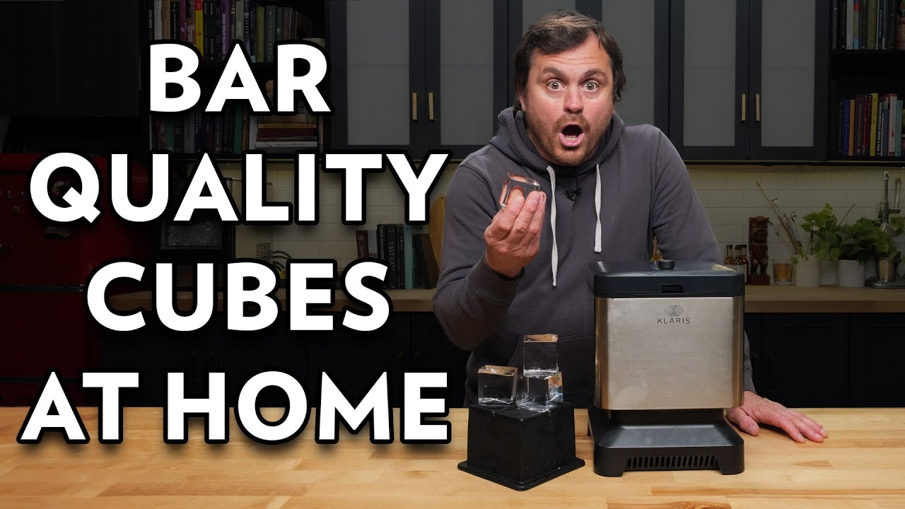 YouTube post by @TheEducatedBarfly for KLARIS. Caption reads: First Rock Ice Machine for your Kitchen! Mini....