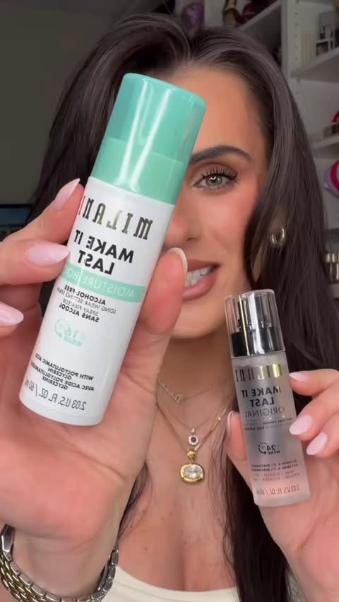 Instagram post by @maj.beauty for Milani Cosmetics. Caption reads: Our favorite setting spray got a sister and now I....