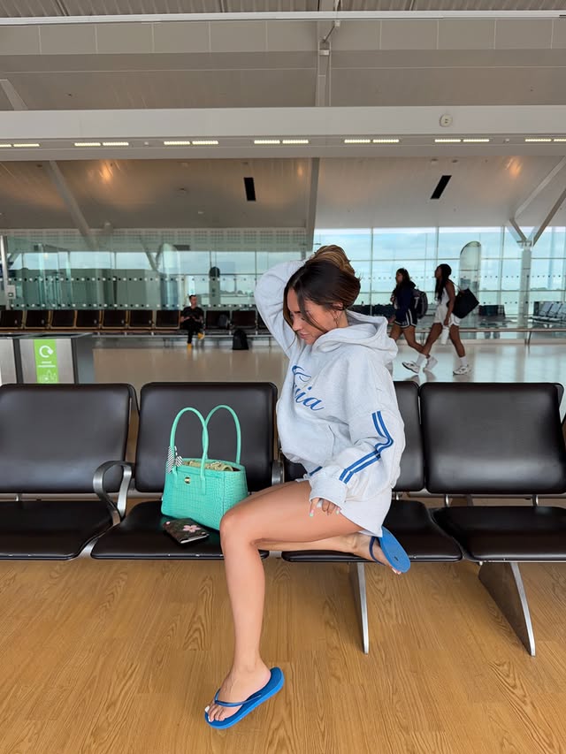 Instagram post by @alicethurley for KAIIA. Caption reads: LEAVINGGGGG. ✨✈️⭐️🩵🛫 @kaiiathelabel code....
