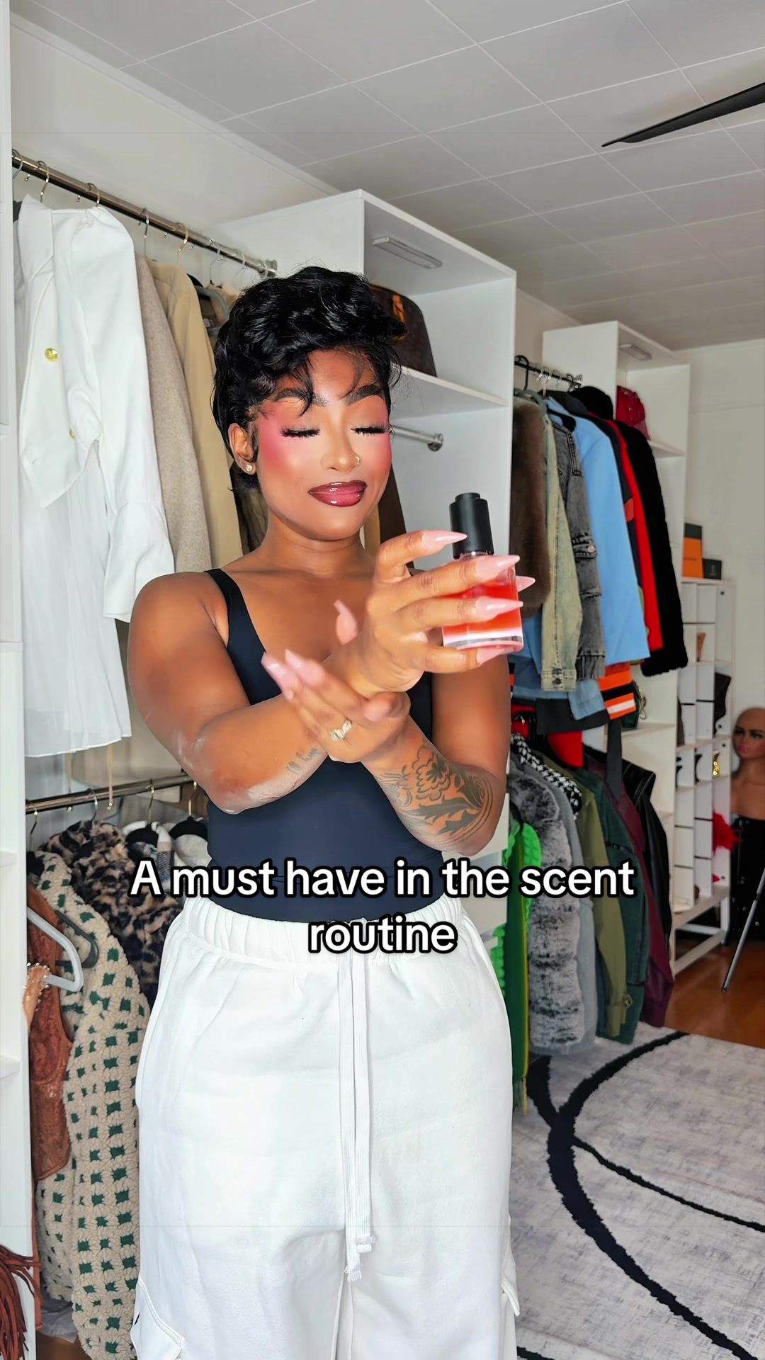 TikTok post by @petite3ssence for Eternal Perfume Oils. Caption reads: A must have in the scent routine @Eternal Perfume....