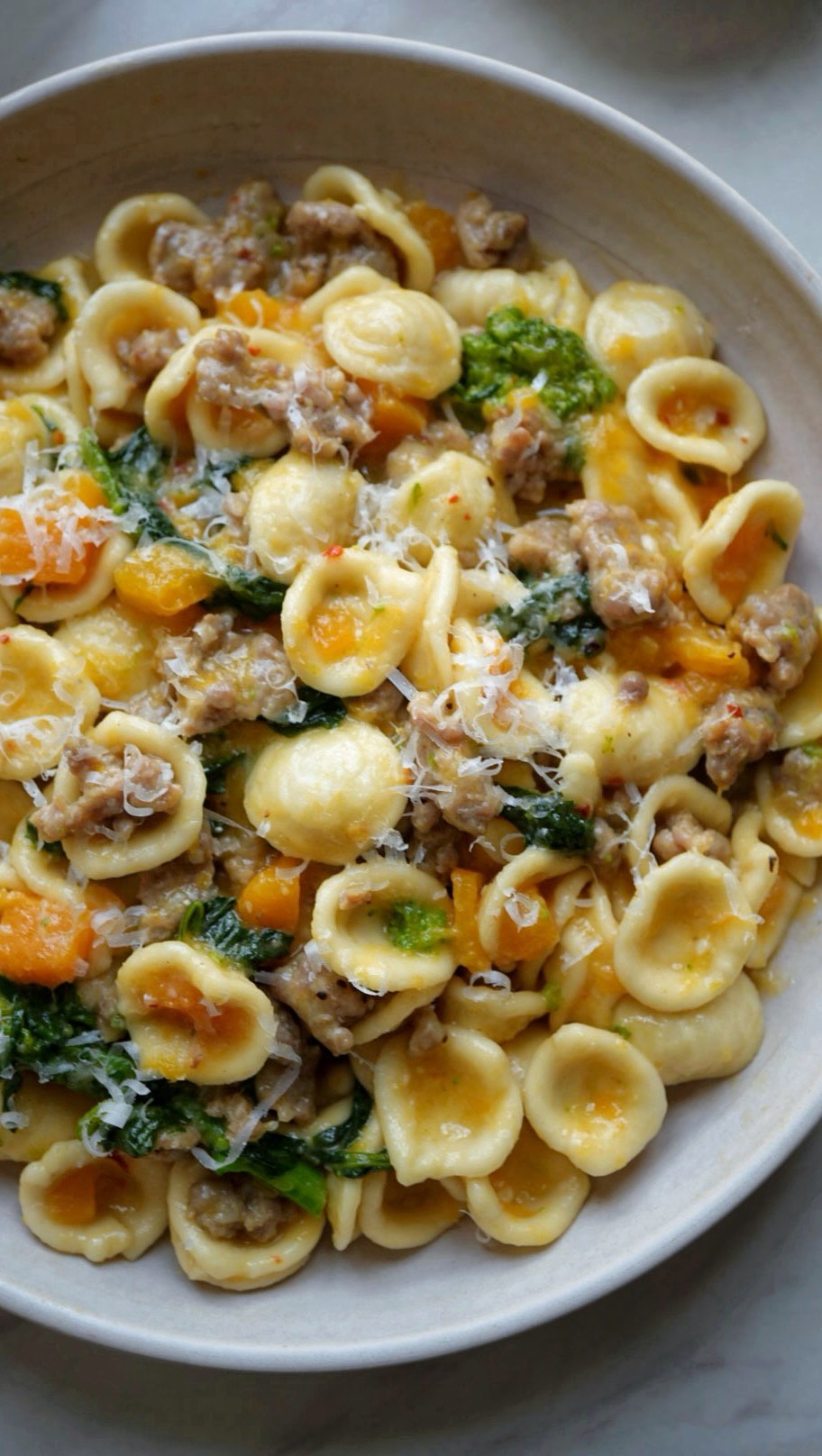 Instagram post by @thepastatable for Premio Foods. Caption reads: ✨Butternut Squash and Sweet Italian Sausage....