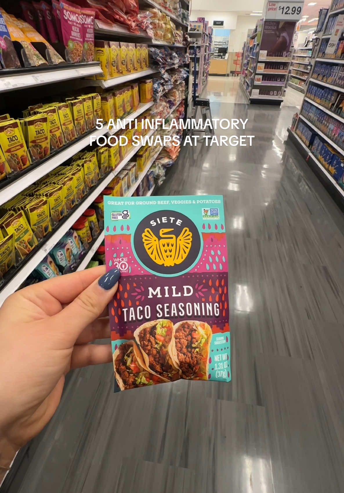 TikTok post by @ninabucksner for Siete Foods. Caption reads: [...] @Califia Farms @Siete Foods @Anti....