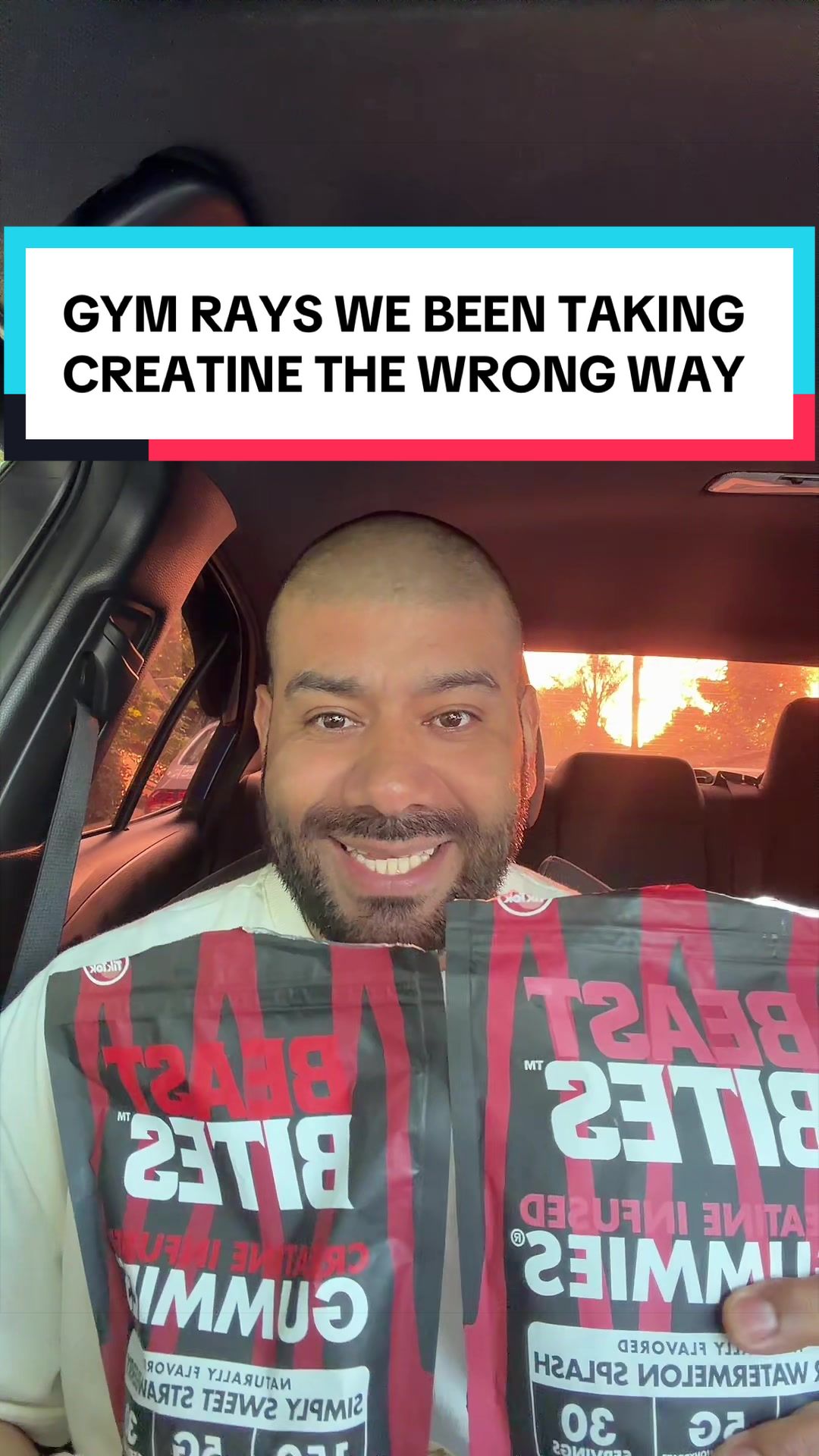 TikTok post by @chris..a34 for Beast Bites. Caption reads: Creatine gummies are next level. #gymtok #gym....